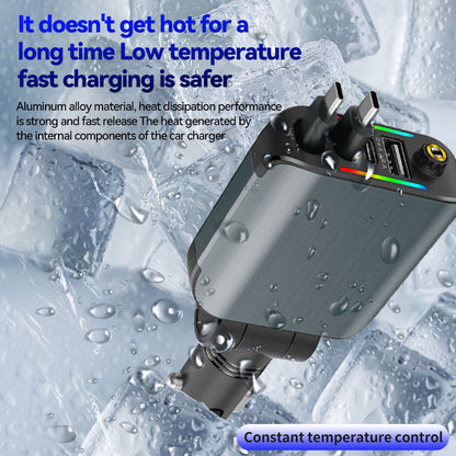 120W 4-in-1 Retractable Fast Car Charger