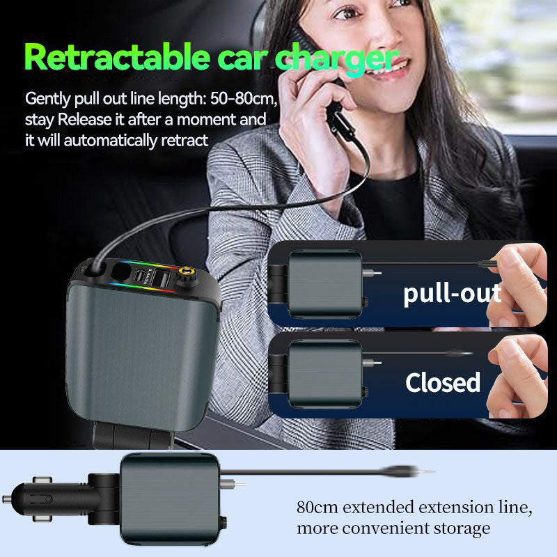 120W 4-in-1 Retractable Fast Car Charger