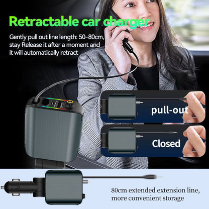 120W 4-in-1 Retractable Fast Car Charger